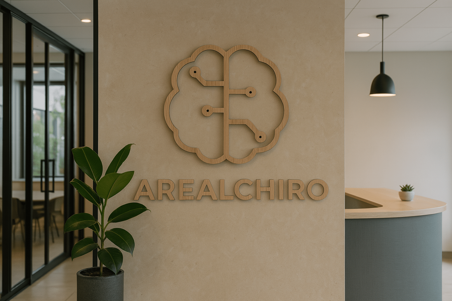 Logo posé au mur d'un espace professionnel